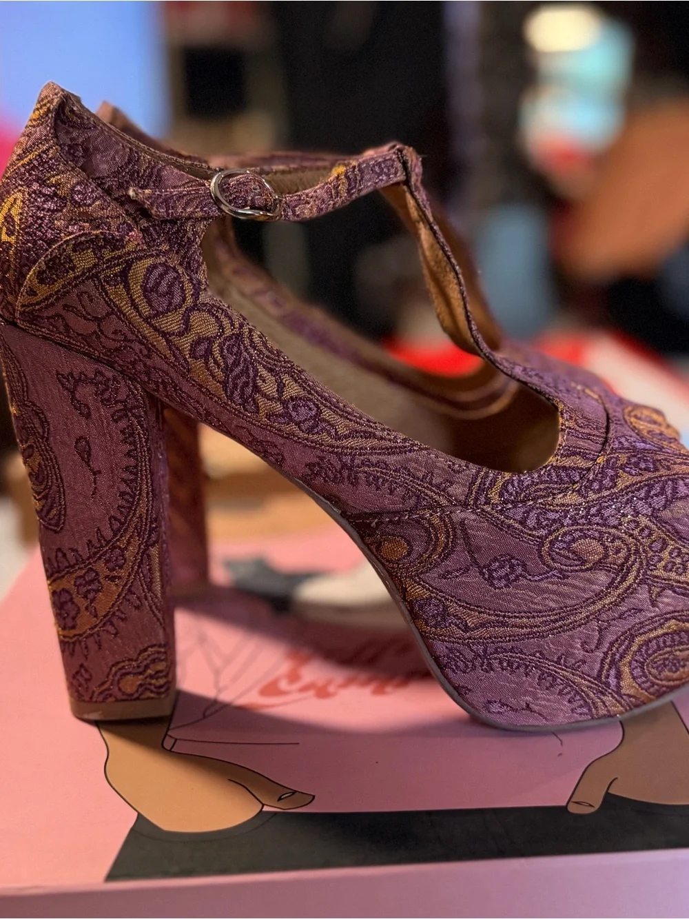 Jeffrey Campbell FOXY Purple Paisley Platform Peep-Toe Heels